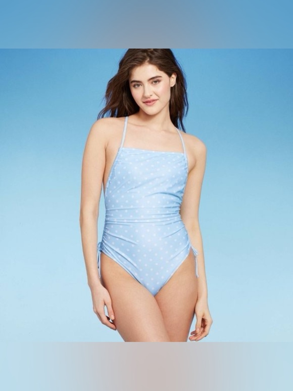 Wild fable side cinch one piece polka dot baby blue swimsuit